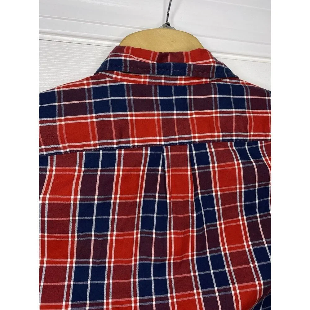 Tailored By J Crew Mens Long Sleeve Button Front Shirt Red Blue Plaid Large‎